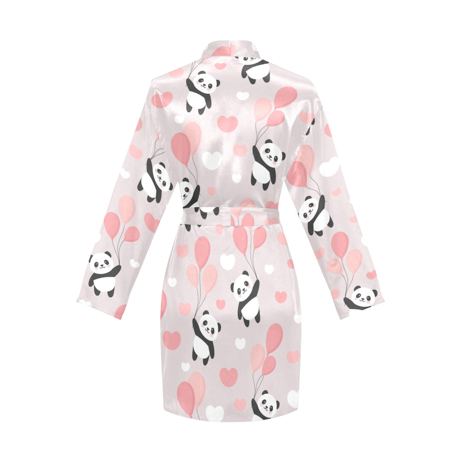 Cute panda ballon heart pattern Women's Long Sleeve Belted Night Robe