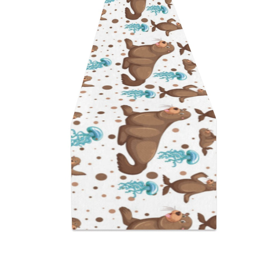 sea lion Seals jellyfish pattern Table Runner