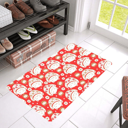 Cute Maneki neko cat red background Doormat