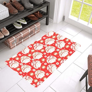 Cute Maneki neko cat red background Doormat