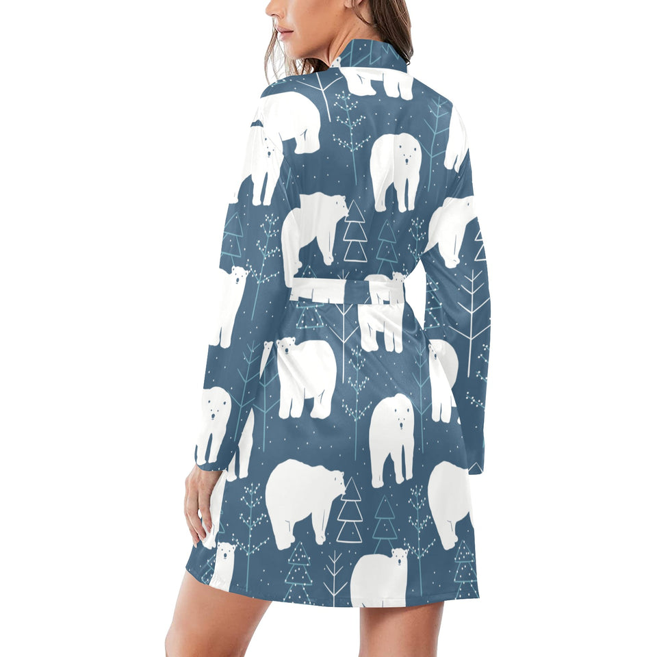 polar bear mother her child pattern Women's Long Sleeve Belted Night Robe