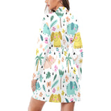 Cute elephants palm tree flower butterfly pattern Women's Long Sleeve Belted Night Robe