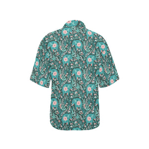 Elephants jungle pattern Women's All Over Print Hawaiian Shirt