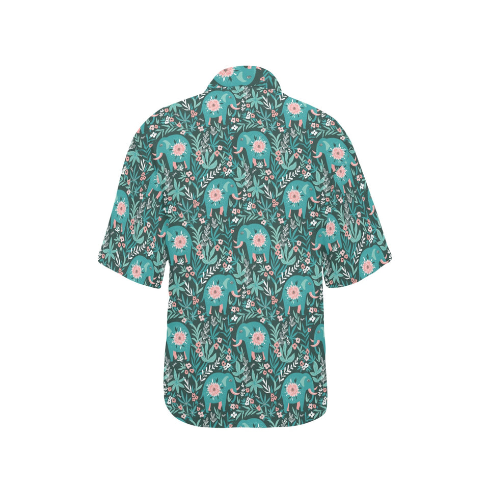 Elephants jungle pattern Women's All Over Print Hawaiian Shirt