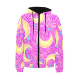 Moon pink rose background Men's Padded Hooded Jacket