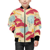 Red Bonsai gray sun japanese pattern Kids' Boys' Girls' Bomber Jacket