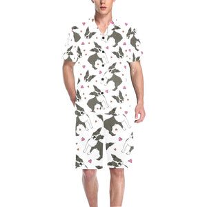 Boston terrier dog hearts vector pattern Men's V-Neck Short Pajama Set