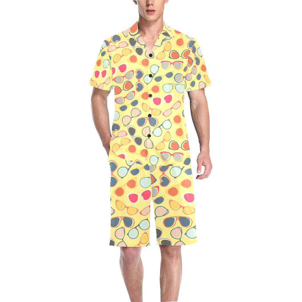 Sun Glasses Pattern Print Design 05 Men's V-Neck Short Pajama Set