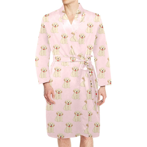 Golden Retriever Pattern Print Design 02 Men's Long Sleeve Belted Night Robe