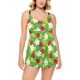 Ladybug Pattern Print Design 01 Chest Sexy Pleated Two Piece Swim Dress