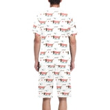 Cute dachshund bone pattern Men's V-Neck Short Pajama Set