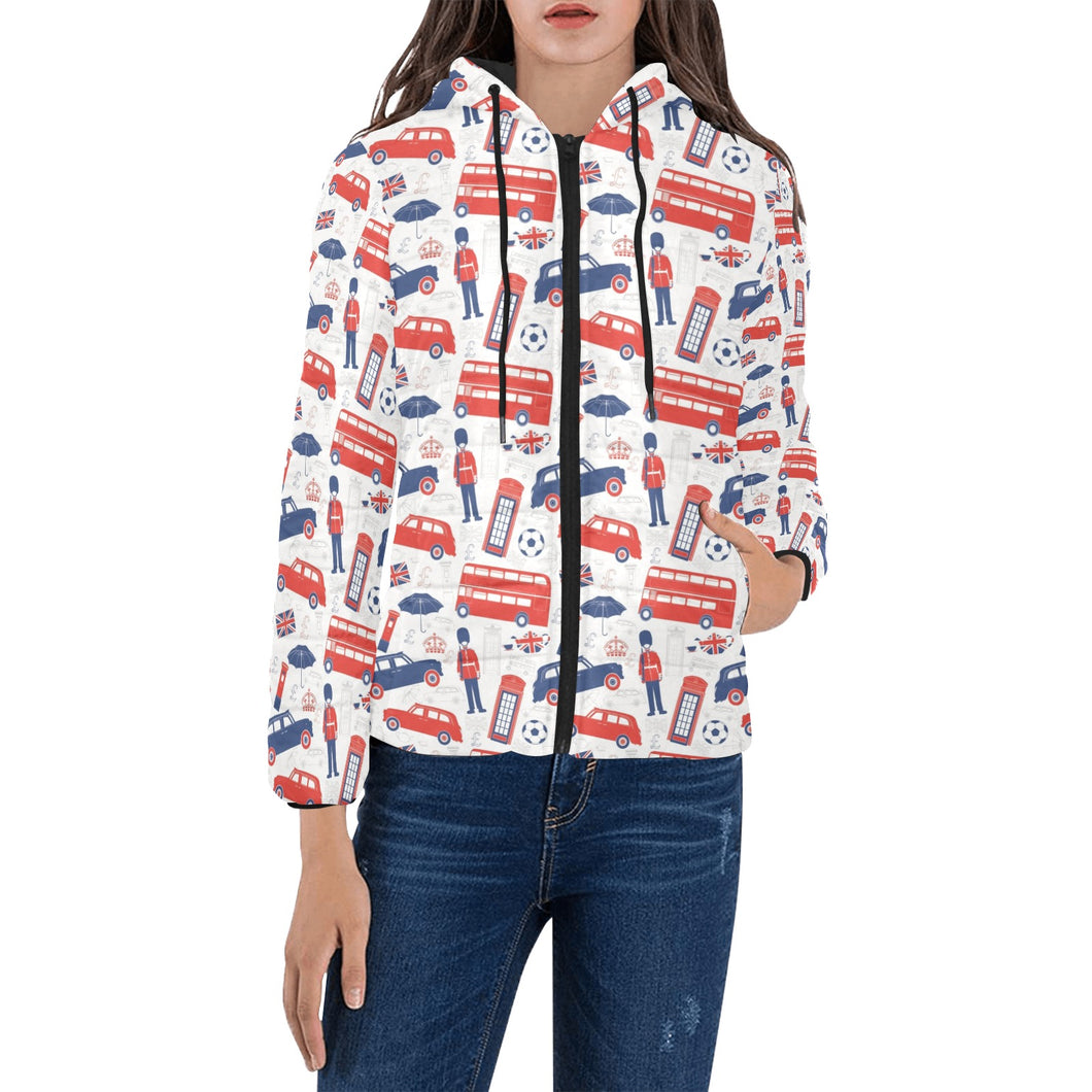 British Pattern Print Design 03 Women's Padded Hooded Jacket