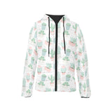 Pastel color cactus pattern Women's Padded Hooded Jacket