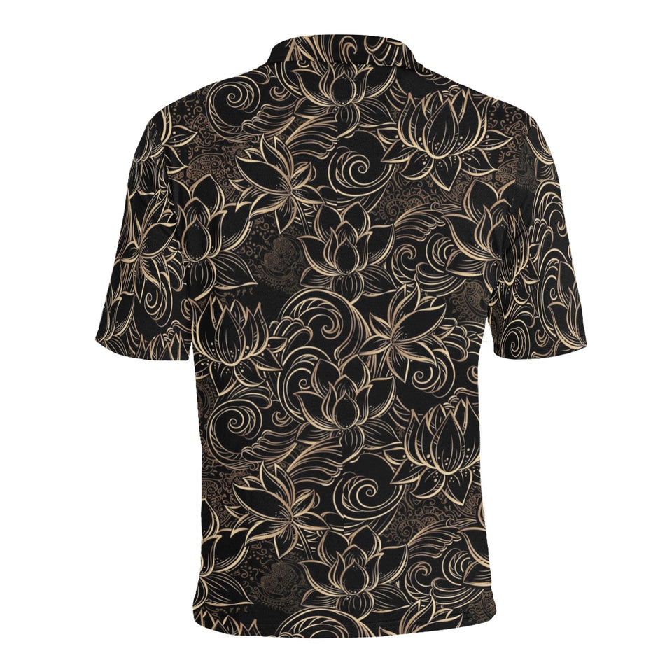 luxurious gold lotus waterlily black background Men's All Over Print Polo Shirt