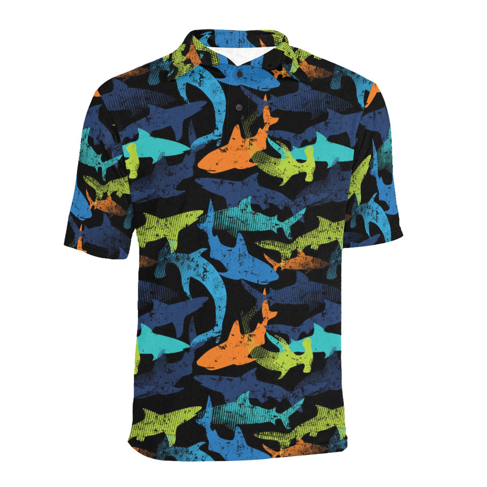 Colorful shark Men's All Over Print Polo Shirt