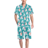 Cute sailboat pattern Men's V-Neck Short Pajama Set