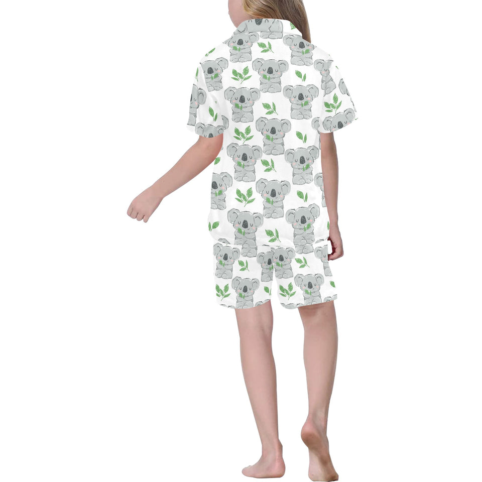 Hand drawn Koala leaves pattern Kids' Boys' Girls' V-Neck Short Pajama Set