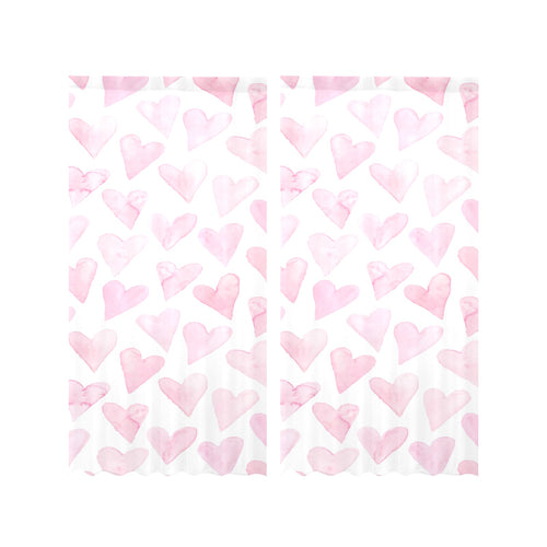 Watercolor pink heart pattern Gauze Curtain