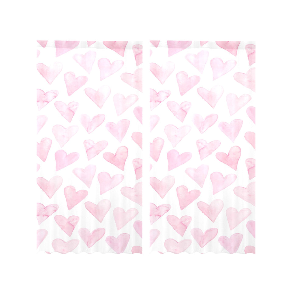Watercolor pink heart pattern Gauze Curtain