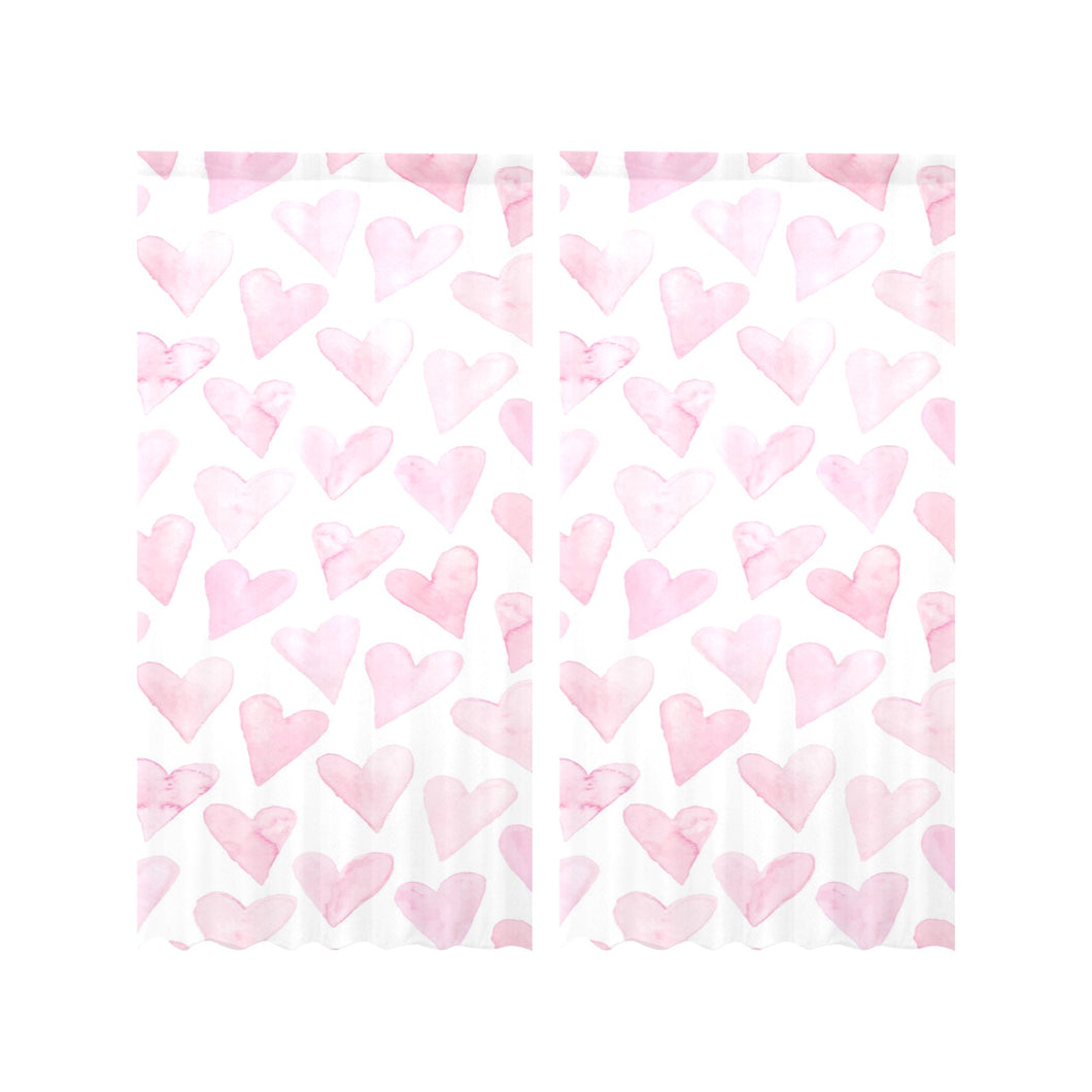 Watercolor pink heart pattern Gauze Curtain