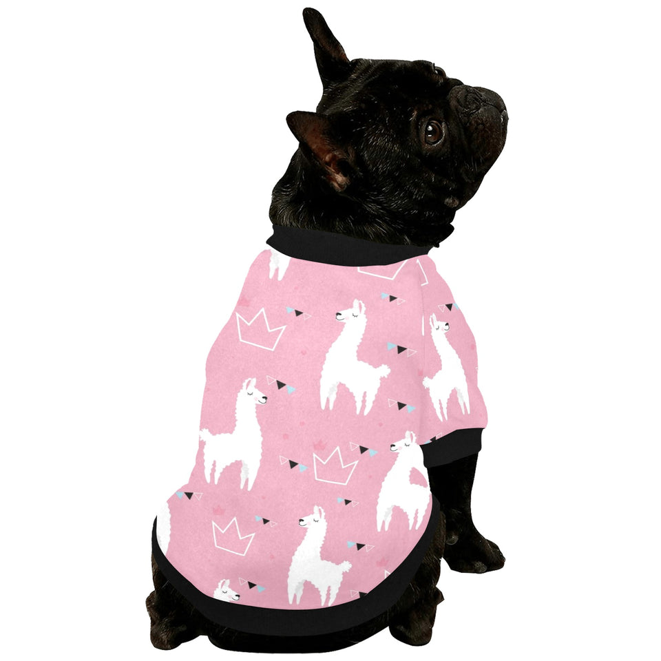 Llama Alpaca pink background All Over Print Pet Dog Round Neck Fuzzy Shirt