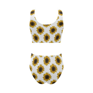 sunflowers design pattern Chest Bowknot High Waisted Bikini Swimsuit