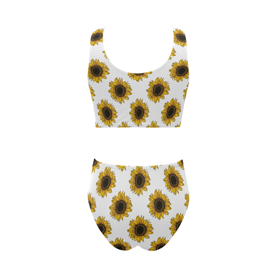 sunflowers design pattern Chest Bowknot High Waisted Bikini Swimsuit