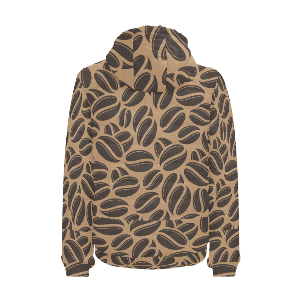 Coffee bean on brown background Men's Padded Hooded Jacket