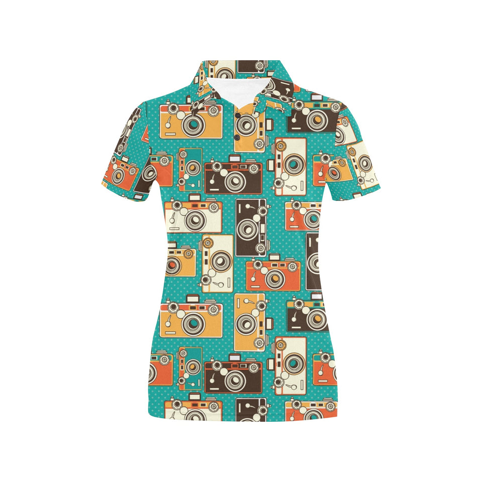 Camera Pattern Print Design 03 Women's All Over Print Polo Shirt