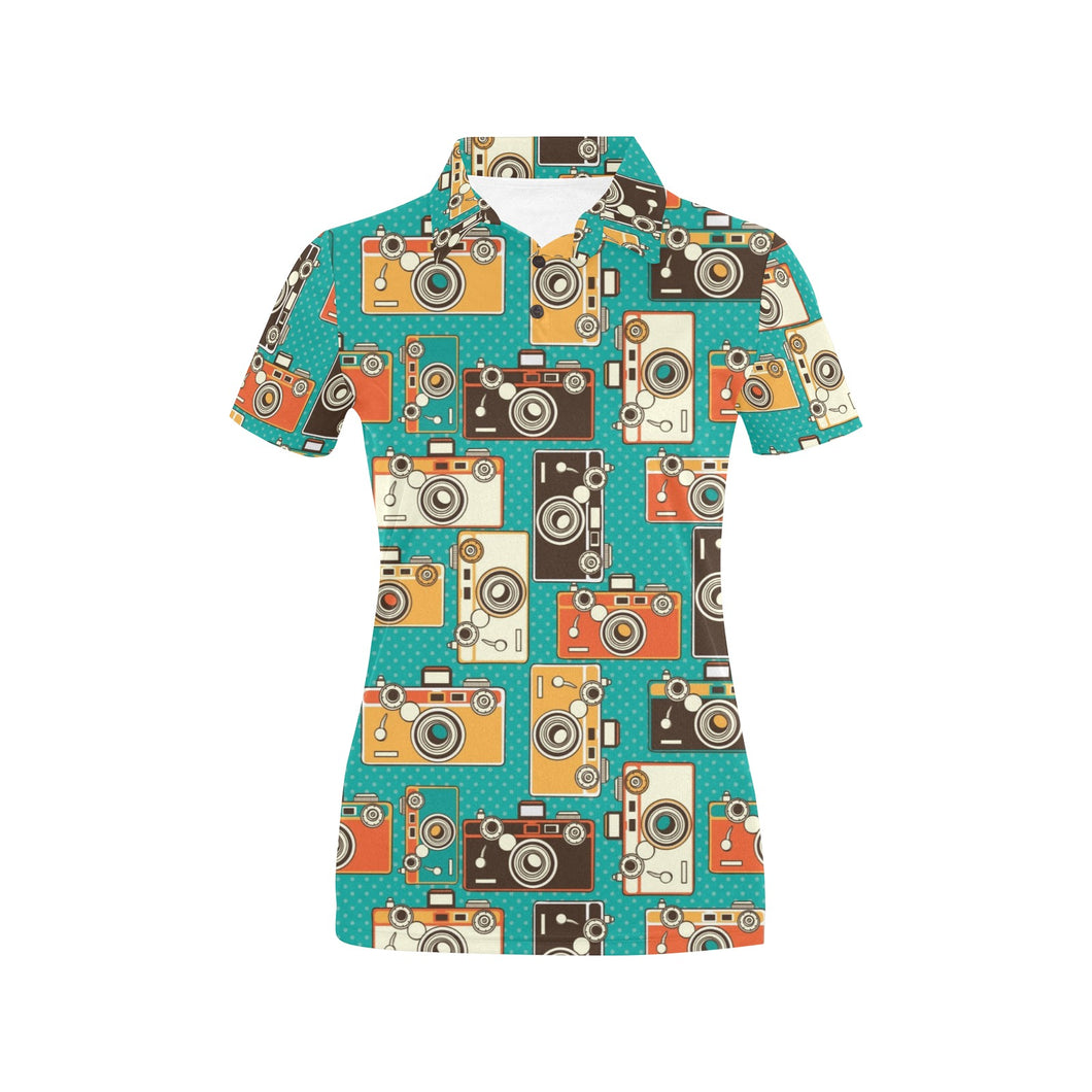 Camera Pattern Print Design 03 Women's All Over Print Polo Shirt