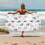 cute mermaid dolphin fish starfish pattern Beach Towel