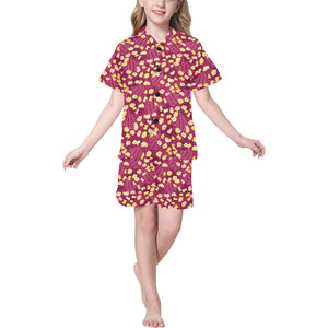 Popcorn Pattern Print Design 02 Kids' Boys' Girls' V-Neck Short Pajama Set