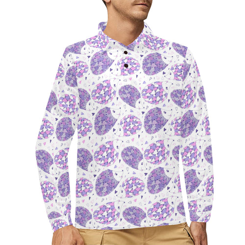 Hedgehog Pattern Print Design 05 Men's Long Sleeve Polo Shirt