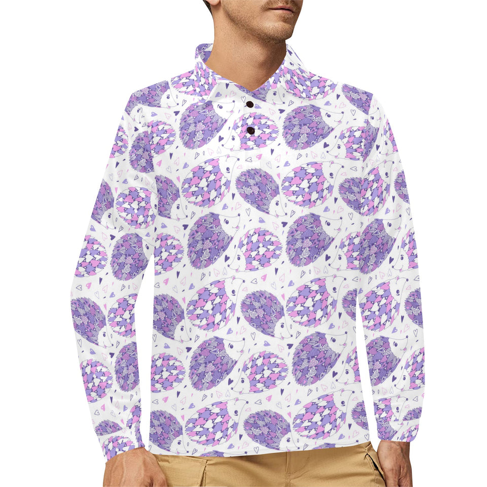 Hedgehog Pattern Print Design 05 Men's Long Sleeve Polo Shirt
