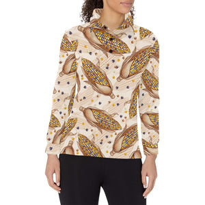 Corn Pattern Print Design 03 Women's Long Sleeve Polo Shirt