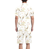 Beautiful Japanese cranes pattern Men's V-Neck Short Pajama Set