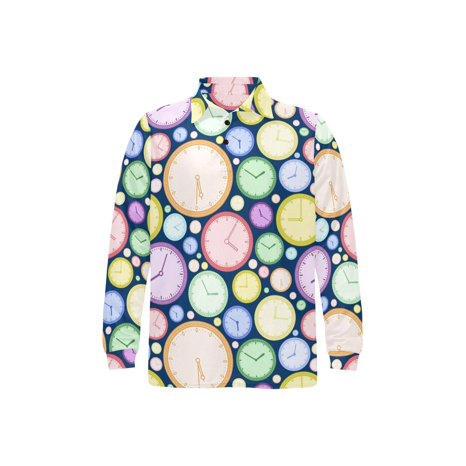 Colorful clock background Men's Long Sleeve Polo Shirt