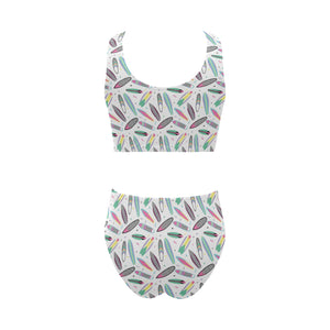 Surfboard Pattern Print Design 04 Chest Bowknot High Waisted Bikini Swimsuit