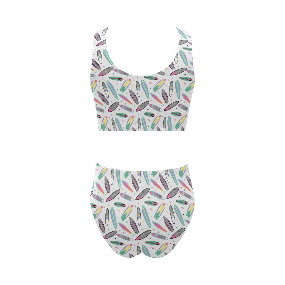 Surfboard Pattern Print Design 04 Chest Bowknot High Waisted Bikini Swimsuit