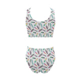 Surfboard Pattern Print Design 04 Chest Bowknot High Waisted Bikini Swimsuit