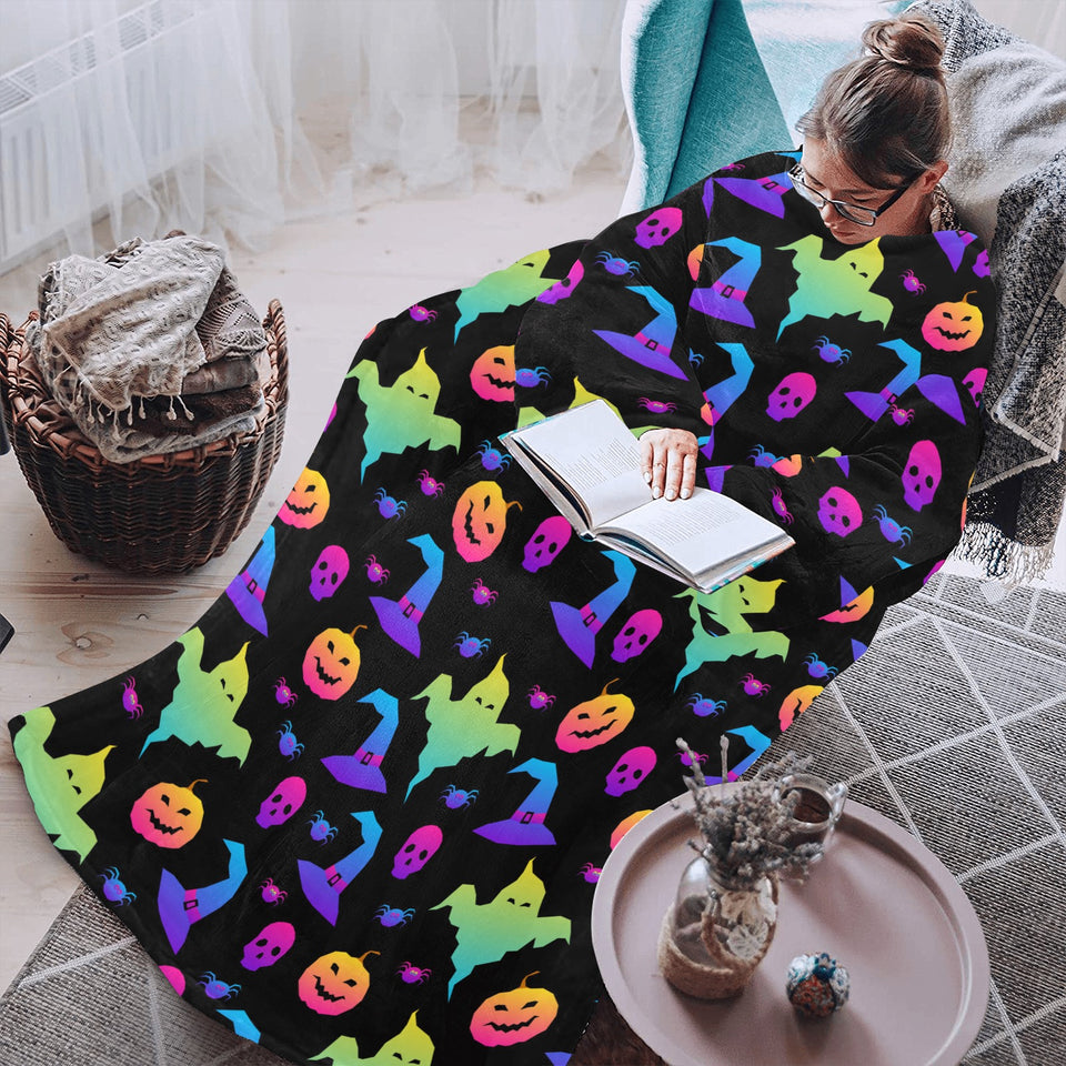 Colorful halloween background Blanket Robe with Sleeves