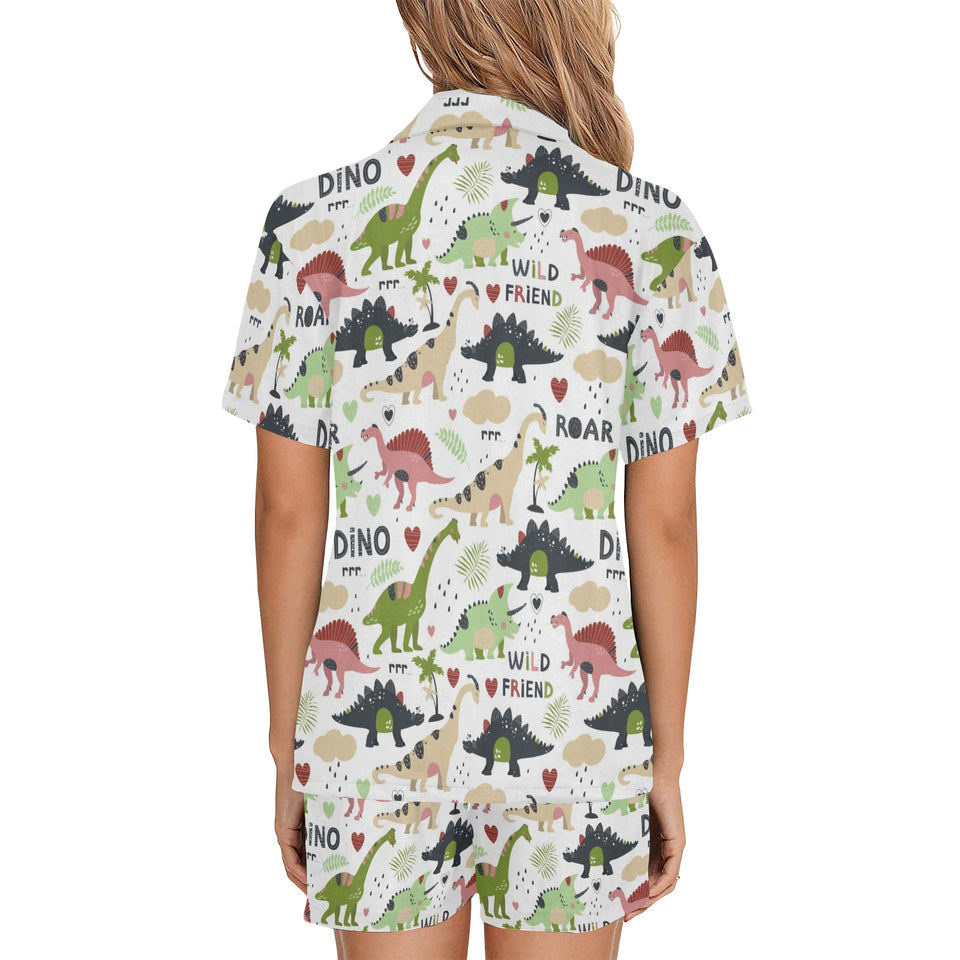Cute dinosaurs pattern Women's V-Neck Short Pajama Set