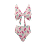 Cute little mermaid pattern Chest Bowknot High Waisted Bikini Swimsuit