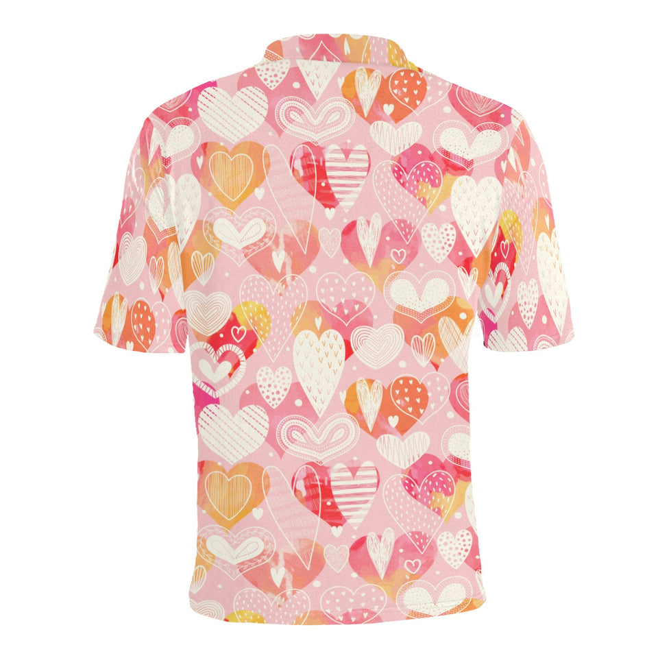 Hand drawn heart design pattern Men's All Over Print Polo Shirt