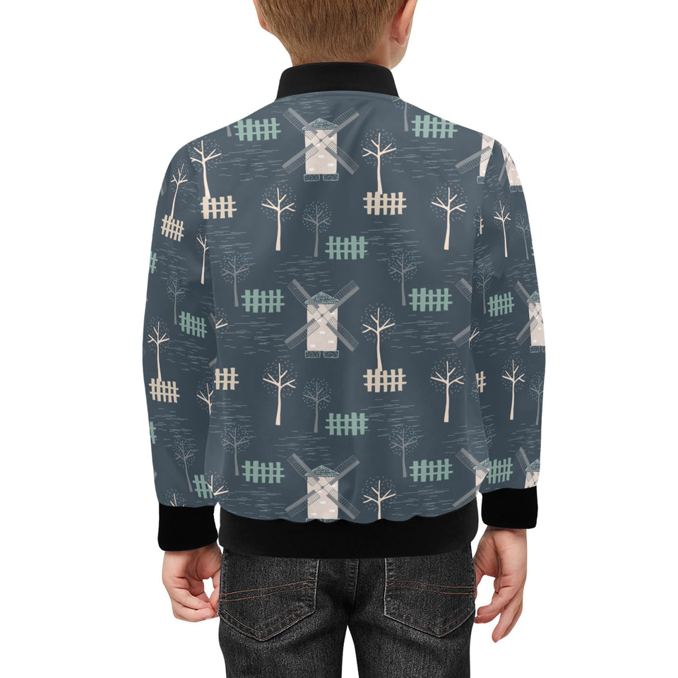 windmill tree pattern Kids' Boys' Girls' Bomber Jacket