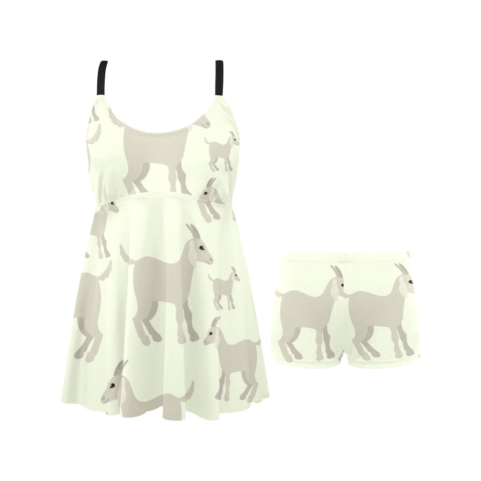 Little young goat pattern Chest Sexy Pleated Two Piece Swim Dress