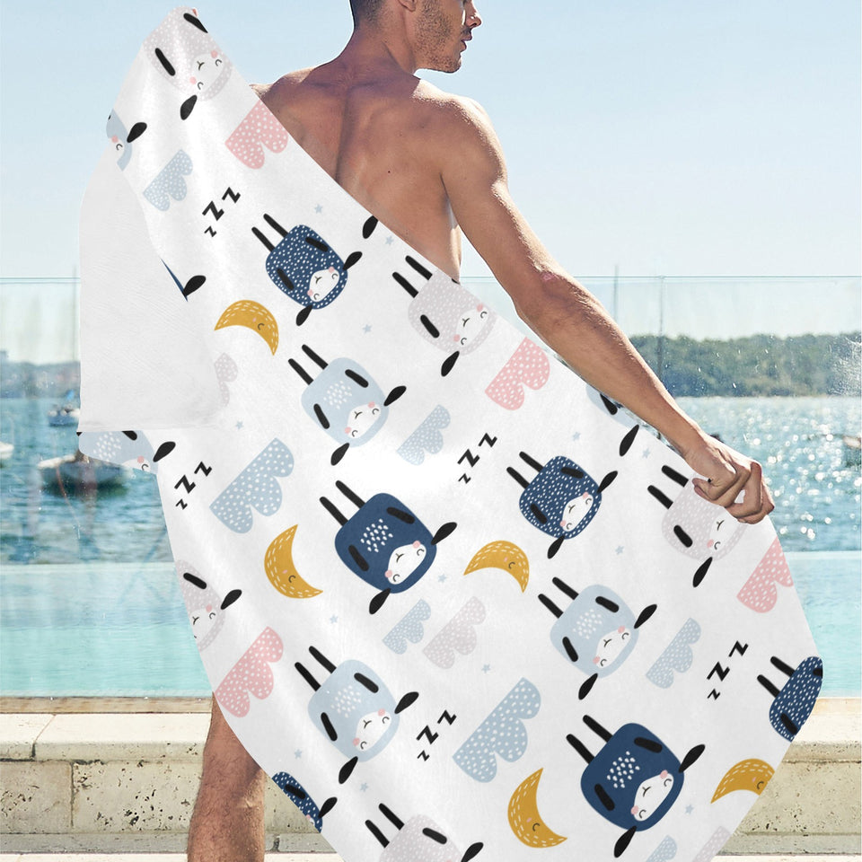 Cute sleeping sheep moon cloud pattern Beach Towel