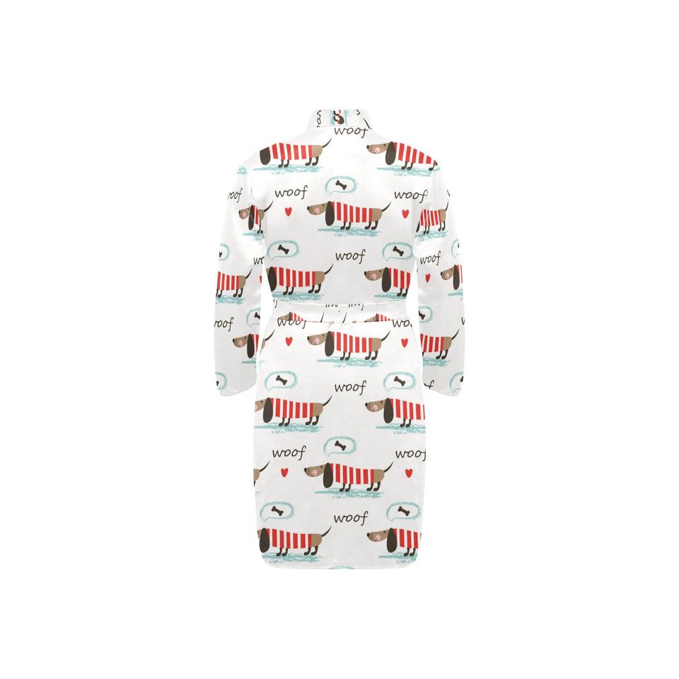 Cute dachshund bone pattern Men's Long Sleeve Belted Night Robe