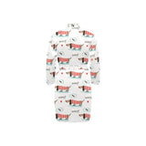 Cute dachshund bone pattern Men's Long Sleeve Belted Night Robe