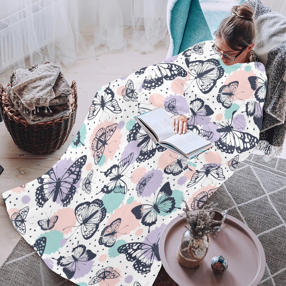 Butterfly pattern Blanket Robe with Sleeves